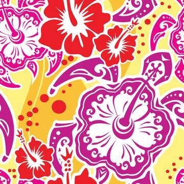Colorful pattern with turtle and hibiscus flowers Illustrazione stock