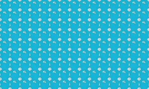 Colorful pattern of wind turbines and clouds on blue background Stock Illustration