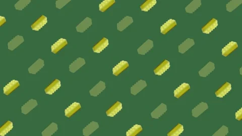 Colorful pattern of yellow kitchen sponges on green background. Seamless pattern Stock Footage 167484399
