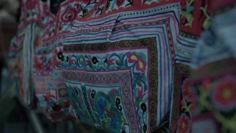 Colorful Patterned Bags on Display at Eumundi Markets, Sunshine Coast, Australia Stock Footage 341293048