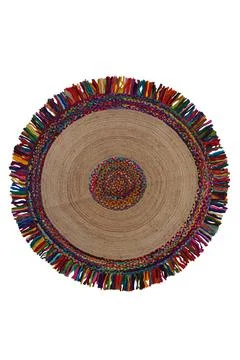 Colorful patterned circle carpet on a white background Stock Photos