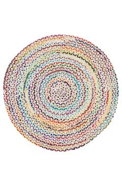 Colorful patterned circle carpet on a white background Stock-Fotos