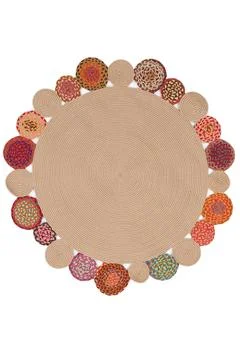 Colorful patterned circle carpet on a white background Stock Photos