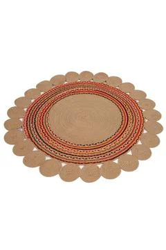 Colorful patterned circle carpet on a white background Stock Photos