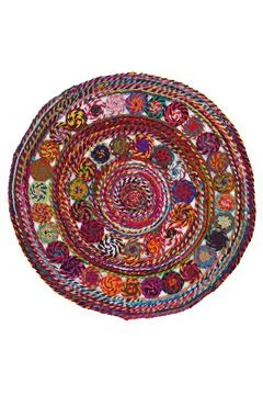 Colorful patterned circle carpet on a white background Stock Photos