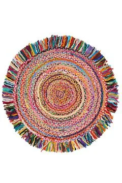 Colorful patterned circle carpet on a white background Stock Photos