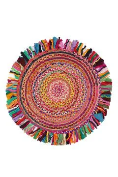 Colorful patterned circle carpet on a white background Stock Photos