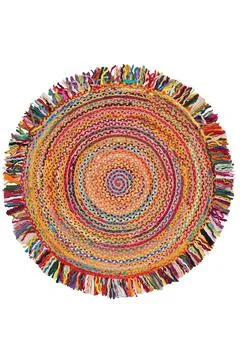 Colorful patterned circle carpet on a white background Stock Photos