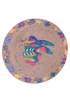 Colorful patterned circle carpet on a white background Foto stock
