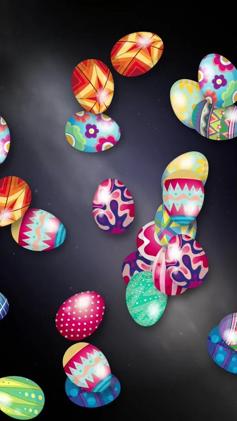 Colorful Patterned Easter Eggs Bursting Over Dark Starry Background Stock Footage 344622516