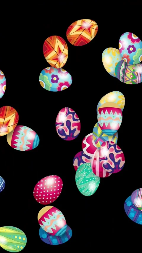 Colorful Patterned Easter Eggs Falling on Black Background Vertical Animation Stock Footage 344832036