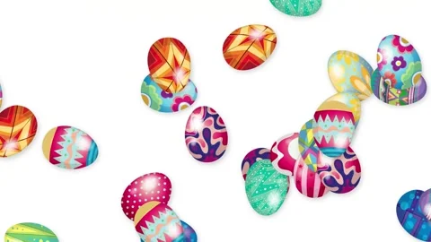 Colorful Patterned Easter Eggs Falling and Bouncing on White Background Stock Footage 344832524