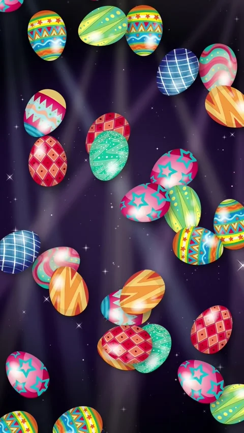 Colorful Patterned Easter Eggs Falling Over Dark Glitter Background Stock Footage 344848426