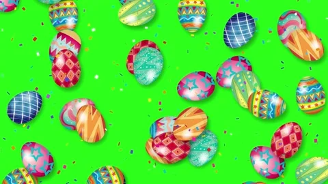 Colorful Patterned Easter Eggs Falling on Green Screen Background Stock Footage 344850527