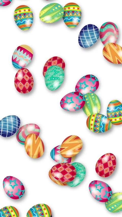 Colorful Patterned Easter Eggs Falling on White Background Vertical Animation Stock Footage 344850658