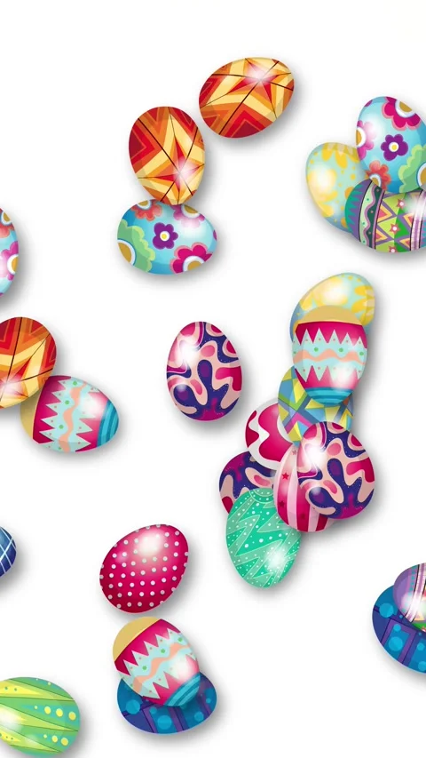 Colorful Patterned Easter Eggs Falling on Vertical White Background Stock Footage 345038258