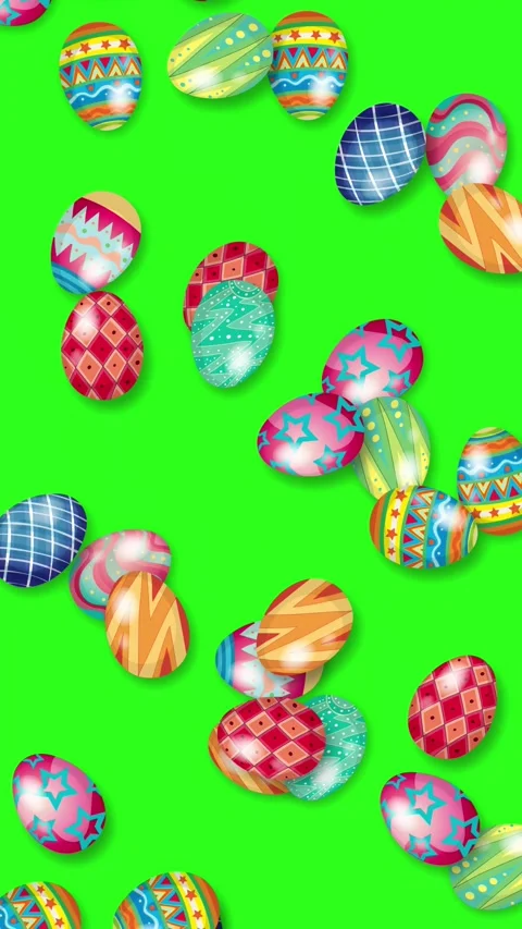 Colorful Patterned Easter Eggs Falling on Green Screen Background Stock Footage 345041496