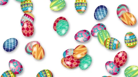 Colorful Patterned Easter Eggs Falling Against a White Background Stock Footage 345206503
