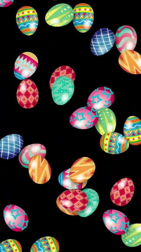 Colorful Patterned Easter Eggs Falling Against a Solid Black Background Stock Footage 345707623