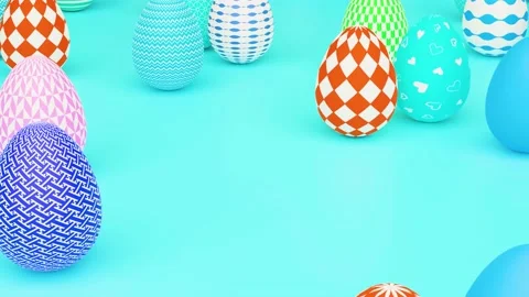 Colorful patterned eggs on blue background Stock Footage 171813916