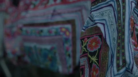 Colorful Patterned Textiles Displayed at Eumundi Markets Sunshine Coast Australi Stock Footage 341293232