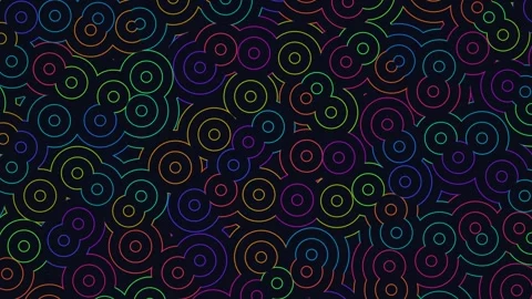 Colorful patterns of circles and lines on a dark background Stock Footage 338288853
