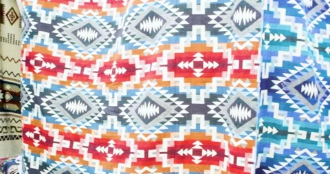 Colorful patterns at local market with indigenous art Stock Footage 86362160