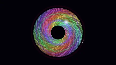 Colorful patterns swirl in bright circular motion on black background Stock Footage 337301741