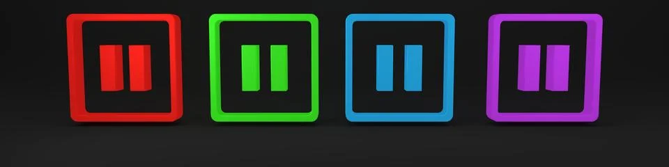 Colorful Pause button icon isolated on black background. Minimalism concept.. Stock Illustration