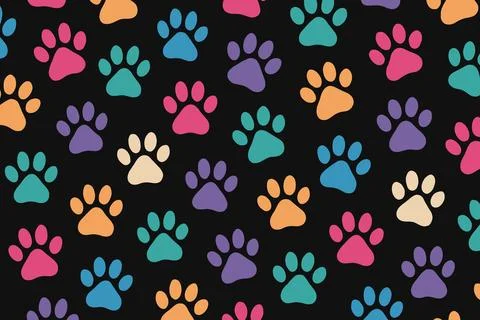 Colorful Paw Prints Seamless Pattern Background Stock Illustration