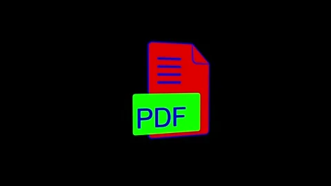 Colorful PDF Document Icon on Black Background Displaying Digital Content Video stock 341921636