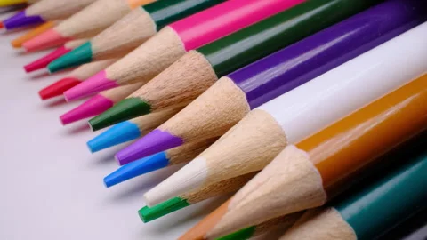 Colorful Pencil Crayons Back to School Macro Artist Supplies Illumination Video Stock Footage 345754819
