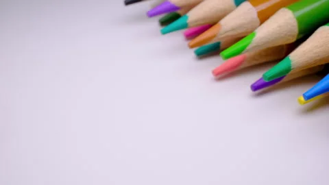 Colorful Pencil Crayons Back to School Macro Artist Supplies Slider Movement Stock Footage 345832005