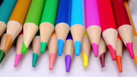 Colorful Pencil Crayons Back to School Macro Artist Supplies Slider Movement Stock Footage 345835228