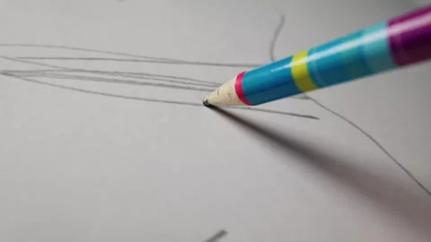 Colorful Pencil Drawing Graphite Line on Textured White Paper Stock Footage 339365901