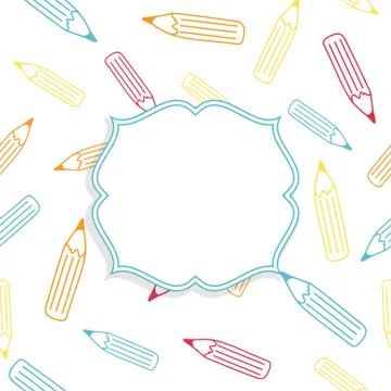 Colorful pencil pattern with a frame. Vector illustration. Stock Illustration