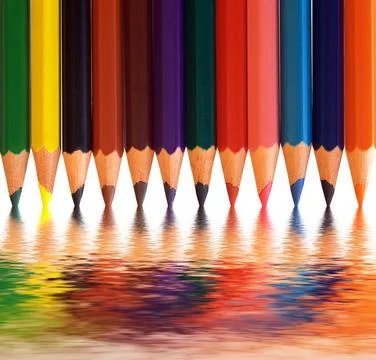 Colorful pencils with abstract reflection. Creative concepts. Stock Photos