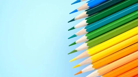 Colorful pencils arranged by moving from bottom to top. Stock Footage