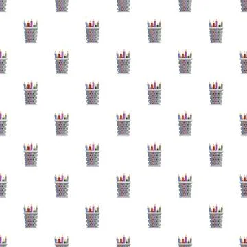 Colorful pencils in holder seamless pattern on white background Illustrazione stock