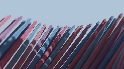 Colorful pencils in a wave pattern, rendered in 3d with a striking contrast Stock Illustration