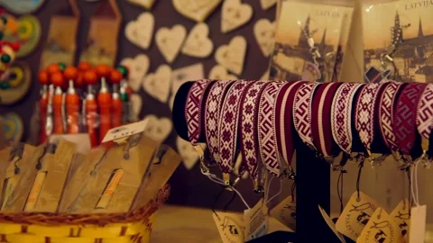 Colorful Pens, Bracelets with Ethnic Patterns, and Other Little Things in Shop. Stock Footage 306401325