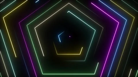 Colorful pentagon shape rays glowing in black background. Animation of strip Stock Footage 247584507