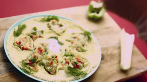 Colorful pepper-ring omelets filled with colorful vegetables in macro, 4K Stock Footage 341108308