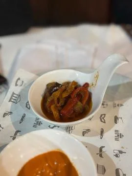 Colorful Peppers with Sauce Stock Photos