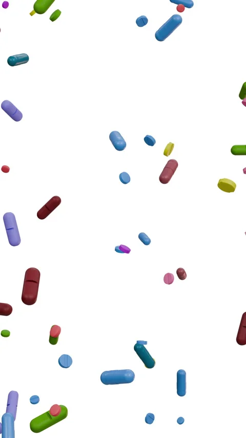 Colorful Pills and Capsules Falling on White Background Stock Footage 344914517