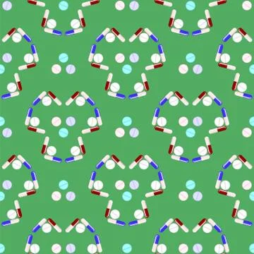 Colorful Pills Seamless Pattern Isolated on Green Background. Medical Texture Stock Illustration