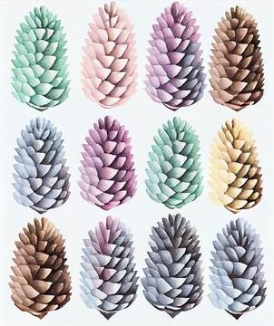 Colorful pine cones watercolor pattern on white background. Stock Illustration