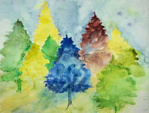 Colorful pine trees Illustration