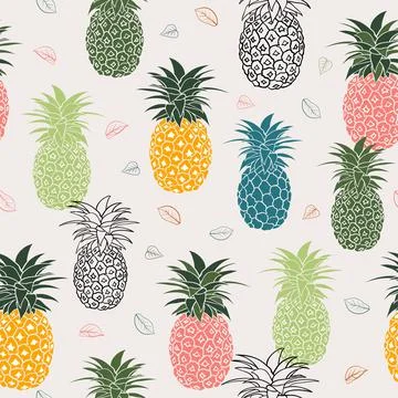 Colorful pineapple with leaves seamless pattern,for fashion,fabric,textile,pr Stock Illustration