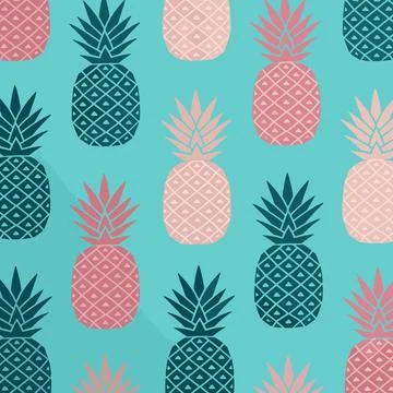 Colorful Pineapple Pattern on Teal Background. Stock Illustration